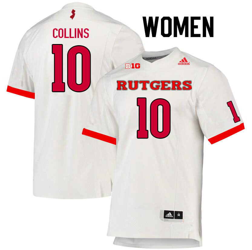 Women #10 Shawn Collins Rutgers Scarlet Knights College Football Jerseys Sale-White - Click Image to Close